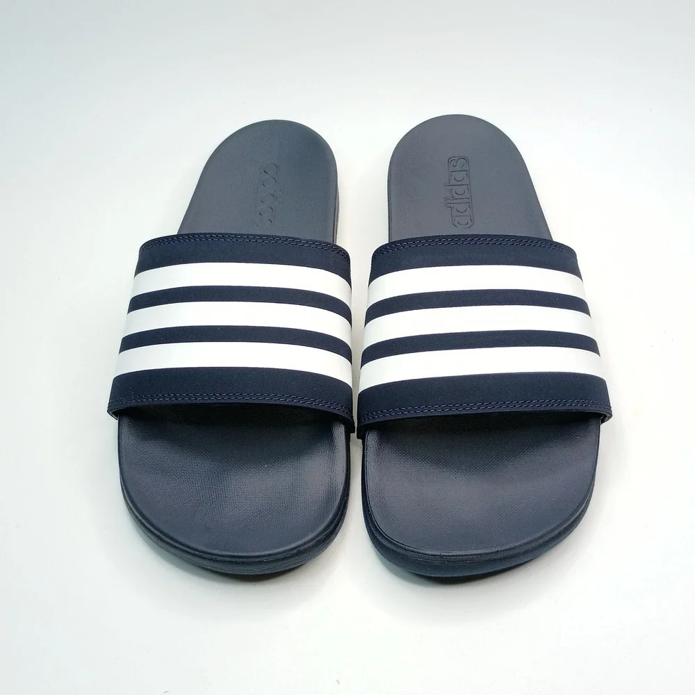 Adidas Adilette Comfort Slides Men Size 8 Navy Blue White Striped Sandals
